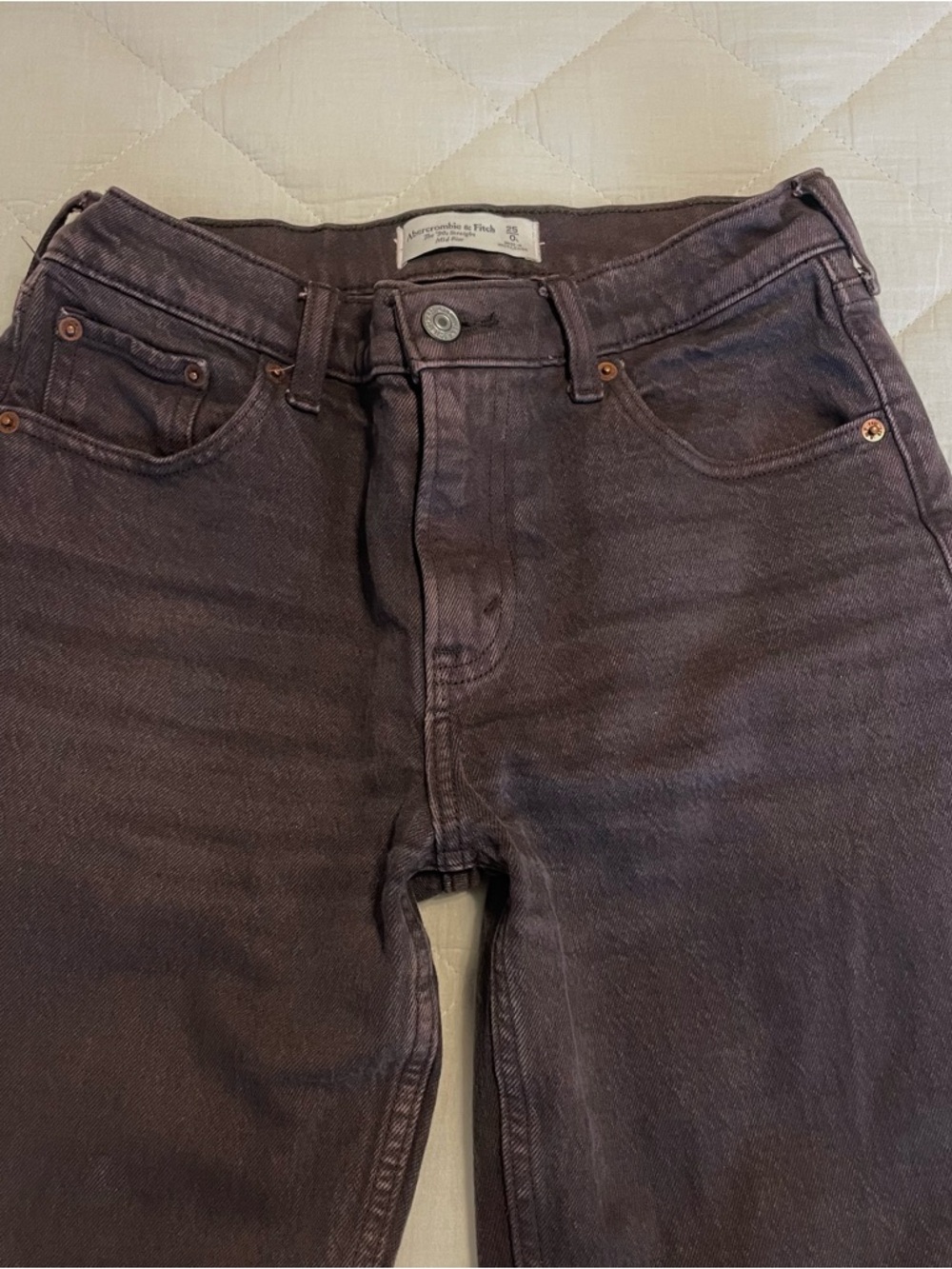Abercrombie & Fitch Women's Mid-Rise Straight Leg Jeans in Dark Brown - Picture 5 of 8